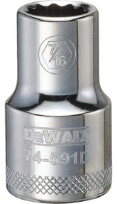 DeWALT DWMT74591OSP Drive Socket, 7/16 in Socket, 1/2 in Drive, 12-Point, Steel, Polished Chrome Vanadium